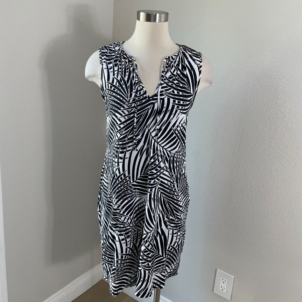 Tommy Bahama Womens Small Black White Palm Print Spa Dress Active Tropical